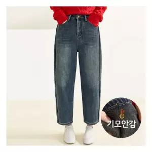 우먼피비지 밍크 기모 사이드라인 밴딩 배기 탄탄 데님팬츠 1168041