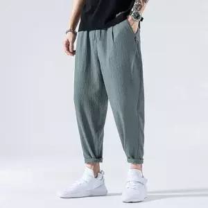 9부 3컬러 남성 베이직 린넨 일자팬츠 아웃도어 레저팬츠 밴딩 면바지 캐주얼바지