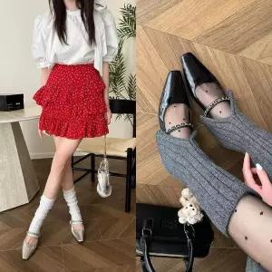 여사친 속굽 하이탑 핸드메이드 일자 미들힐 스트랩힐 체인 스트랩 단화 진주 메리제인 CH5