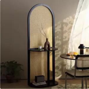 우드 2단 라탄 파티션 월넛 식당 인테리어 가림막 가리개 사무실 가벽 스크린 아치