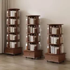 회전형 책장 인테리어 거실 서재 수납 사각 북타워 다크월넛