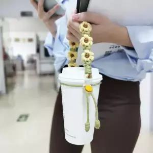 데이지 뜨개 플라워매듭 컵타이 드링크백 고리형 컵 홀더 텀블러