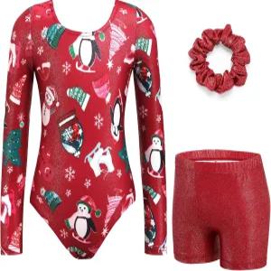 여자 긴팔을 위한 자클로트레 체조 레오타드 텀블링 반바지를 입은 반짝이는 댄스 유니타드 바이케타드