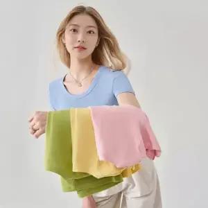 무지 티셔츠 반팔 세미크롭 골지 면티 모달 시원한 얇은 쿨티셔츠 슬림 1158978
