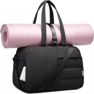 요가 매트 홀더가 있는 여성용 캠탑 짐백 16인치 소형 더플백 뮤티 포켓이 가벼운 휴대용 여행 가방 방수