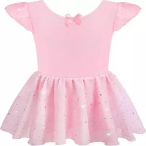 댄쇼 걸스 글리터 레오타즈 발레 댄스 드레스와 투투 스커트 꽃잎 슬리브