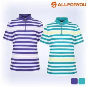 올포유 티셔츠 반집업 반팔 줄무늬 여름 여성 1124252