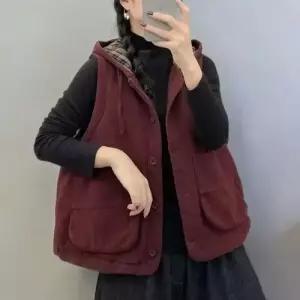 EAMT 여성 캐주얼 면 민소매 조끼 보온 싱글 포켓 후드 패딩 EUNG1