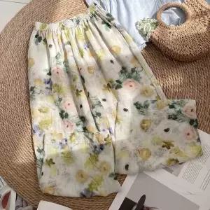 포뇨 여성 면 린넨 워싱 보카시 프린트 바캉스 배기 캐주얼 와이드 바지 OPH1