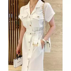 카라넥 반팔 트렌치 스퀘어 벨트 세트 포켓 롱 원피스 (9930267A) 1168237