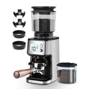 홈톤 원뿔형 버 에스프레소 커피 그라인더, 51가지 정밀 설정의 전기 120V 포터필터 홀더, 2-12컵 조절 가능, 스테인리스 스틸, 정전기 방지