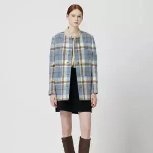 씨씨콜렉트 울 알파카 블렌드 칼라리스 체크 자켓_C254MSF037 1015675