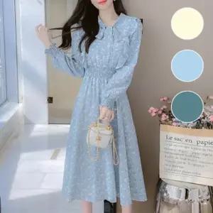 오피스룩원피스 여름원피스 원피스 밴딩 치마 꽃무늬 A라인 니트원피스