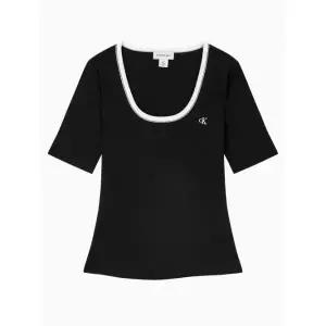 CALVIN KLEIN JEANS 여성 베이비립 스쿱 컷아웃 탑 반팔 티셔츠 47F247G UB147F247GUB1 131666