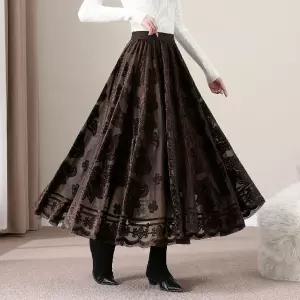 루타꽁몰 여성 스커트 롱 오피스룩 가을 벨벳 밴딩 A라인 HO3