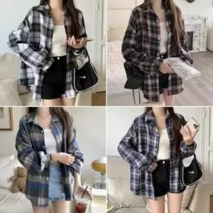 여자 여성 캐쥬얼 체크셔츠 남방 남방 오버핏 긴팔티 가을 여자 긴팔티 체크 오버핏
