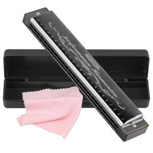 하모니카 프로페셔널 하프 아르모니카 키 오브 C 24홀 폴리포니 디아토닉 마우스 오르간, 블루스 포크 재즈 팝을 위한 케이스 음악 학생 교사 초급 선물