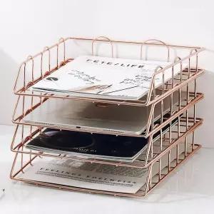 Jolitac 로즈 골드 4단 스태커블 종이 트레이 책상 정리함 작업 공간 장식 스태킹 랙 용품 홀더 가정 및