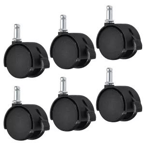파티킬 1.5인치 회전 캐스터 6팩 나일론 360도 유니버설 서클립 스템 휠 의자 가구 교체용 브레이크 블랙