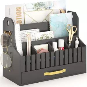 서랍이 있는 대나무 메일 정리함 조리대 나무 책상 파일 데스크톱 종이 정리 보관 청구서 및 학교 홈