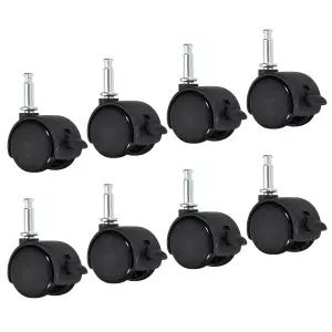 파티킬 1인치 회전 스템 캐스터 8팩 나일론 360도 삽입 휠 의자 선반 가구 교체용 브레이크 블랙