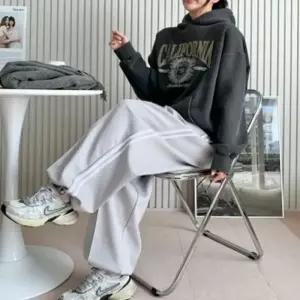 트레이닝바지 와이드팬츠 스트릿 팬츠 츄리닝 남녀공용 밴딩 사이드라인 와이드바지