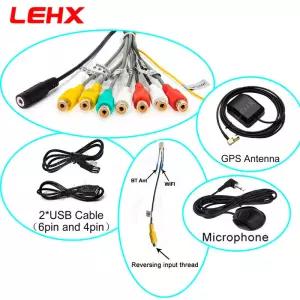 LEHX 자동차 2 din 라디오 안드로이드 RCA 출력 라인 보조 어댑터 케이블 USB GPS 안테나 외부 마이크