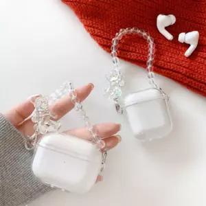 스트랩 케이스 투명 휴대용 에어팟 프로 곰돌이 스트랩 케이스 투명 휴대용