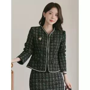 시크라인 XXL까지 트위드 꼬임 배색 테이핑 플랩 후크 자켓 가을 하객룩 오피스룩 모임.._P405314472