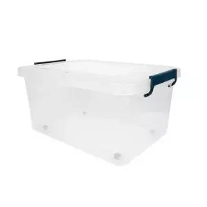 공간 리빙박스 투명 45L(손잡이-다크블루)