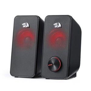 레드라곤 GS500 스텐터 PC 게이밍 스피커, 2.0채널 스테레오 데스크톱 컴퓨터 스피커, 레드 백라이트, 베이스, 크리스탈 클리어 사운드, 3.5mm 커넥터가 장착된 USB 전원