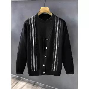 남성 니트 캐주얼 스트라이프 트렌디한 가벼운 스웨터 코트 카디건 브이넥 임팩트 라인 봄가을 CH3