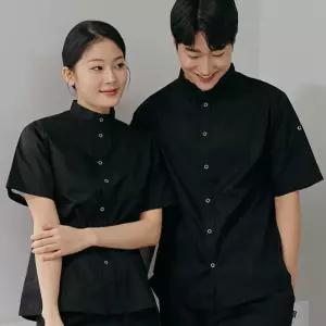 블랙 스탠딩카라 조리복 조리사복 주방유니폼 반팔조 vpl6+5Deu