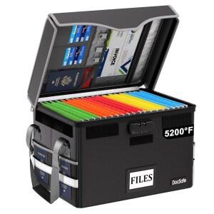 잠금장치가 있는 DocSafe 5200 F 방화 문서함, 포켓이 단열 파일 정리함, 편지/법률 폴더를 걸 수 손잡이가 접이식 휴대용 홈 오피스 금고함, 검은색