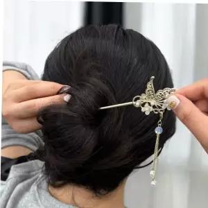 헤어코사지 나비 진주꽃 한복비녀