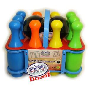 매티의 장난감 스톱 10핀 멀티 컬러 디럭스 플라스틱 볼링 세트 - 보관대가 있는 총 12피스(핀 10개와 볼링공 2개)