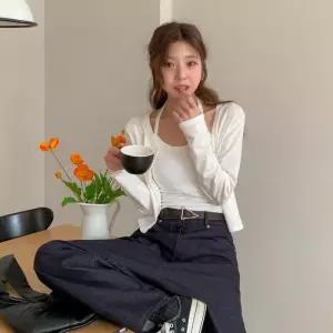 [옷자락]여자 봄 여름 여리핏 홀터넥 캡나시 가디건 세트