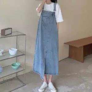 언발란스 포켓 포인트 앞트임 멜빵 롱청치마