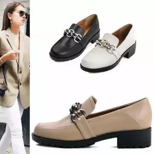 [카미엣뮤즈]메탈 체인 미들힐 로퍼_KM21w364