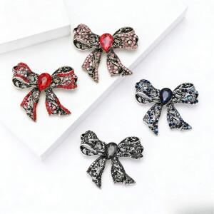 진주 리본핀: 반짝이는 라인스톤 브로치 장신구  여성을 위한 로맨틱 기념일 선물  고급스러운 스카프 클