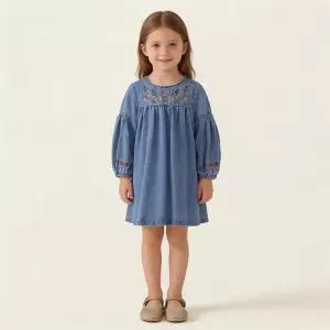 [조이멀티][조이멀티] 에스닉플로럴 여아 긴팔 자수 데님원피스 206096