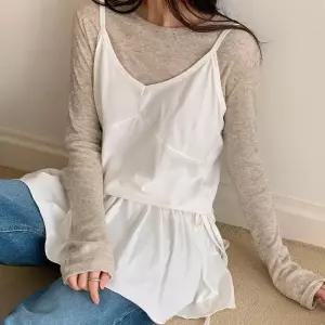 [옷자락]여자 레이어드 끈나시 플레어 리본 이너 미니원피스