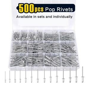 500개 팝 리벳 모음 키트  14가지 크기 알루미늄 블라인드 (3/32인치 1/8인치 3/16인치) 다양한