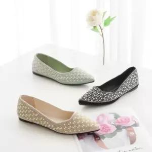 [옷자락]여자 합성피혁 뾰족코 진주 로우힐 플랫슈즈