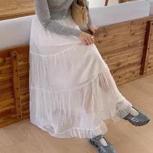 [옷자락]여자 데이트룩 발레코어 쉬폰 주름 프릴 캉캉 롱스커트