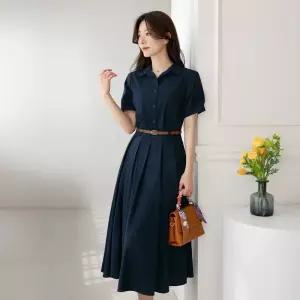 시크라인 ~XXL까지 다모에 셔츠 퍼프소매 핀턱 플리츠 벨트 원피스 여름 하객룩 오피스룩 모임 미시 빅사이