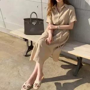 피서 여행 여름 쿨한 린넨 반팔 셔츠형 롱원피스