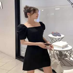 페미닌룩 퍼프 벌룬소매 파티패션 블랙 미니원피스