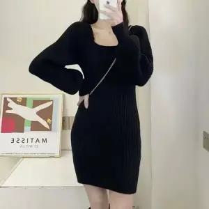 여성 벌룬소매 골지니트 스퀘어넥 원피스 미니기장 5색