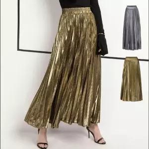 여성 롱 스커트 메탈 펄 밴딩 플리츠 주름 치마